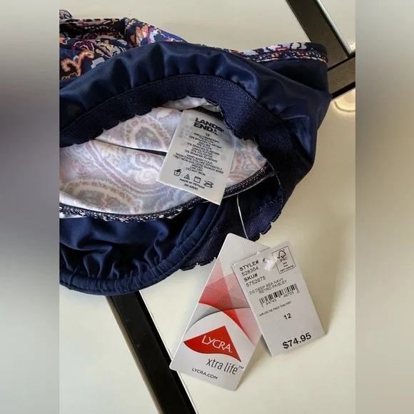 New Lands' End Size 12 Underwire Wrap Tie Tankini Set High Waist Retro Paisley - Picture 7 of 13